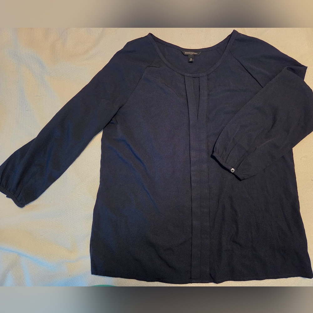 Banana Republic Navy Pleated Front Blouse